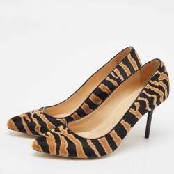 Gucci Beige Black/Black Calf Hair Pointed Toe Pumps Size 36.5