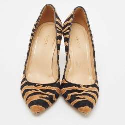 Gucci Beige Black/Black Calf Hair Pointed Toe Pumps Size 36.5