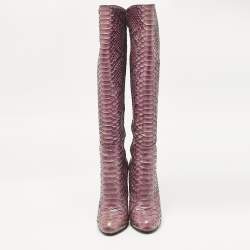 Gucci Purple Python Leather Knee Length Boots Size 39