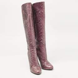 Gucci Purple Python Leather Knee Length Boots Size 39