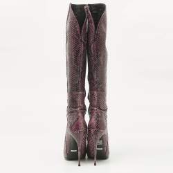 Gucci Purple Python Leather Knee Length Boots Size 39