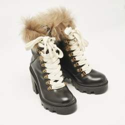 Gucci Black Leather and Shearling Fur Magnum Ankle Length Boots Size 35.5