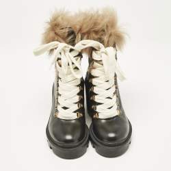 Gucci Black Leather and Shearling Fur Magnum Ankle Length Boots Size 35.5