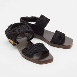 Pre Owned Gucci Black Velvet Slingback Sandals Size 37