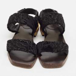 Pre Owned Gucci Black Velvet Slingback Sandals Size 37