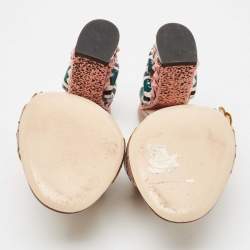 Gucci Beige Leather Leaves Crossover Embellished Heel Peep Toe Mules Size 37.5