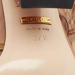 Gucci Beige Leather Leaves Crossover Embellished Heel Peep Toe Mules Size 37.5