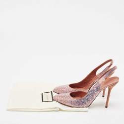 Pre Owned Gucci Two Tone Satin Crystal Embellished Slingback Pumps Size 37.5