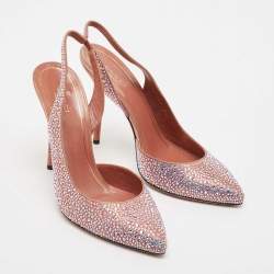 Pre Owned Gucci Two Tone Satin Crystal Embellished Slingback Pumps Size 37.5
