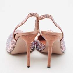 Pre Owned Gucci Two Tone Satin Crystal Embellished Slingback Pumps Size 37.5