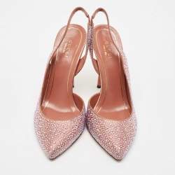 Pre Owned Gucci Two Tone Satin Crystal Embellished Slingback Pumps Size 37.5