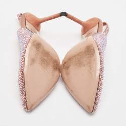 Pre Owned Gucci Two Tone Satin Crystal Embellished Slingback Pumps Size 37.5