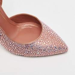 Pre Owned Gucci Two Tone Satin Crystal Embellished Slingback Pumps Size 37.5