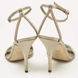 Gucci Grey Satin Crystal Embellished Ankle Strap Sandals Size 38.5
