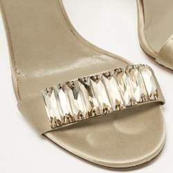 Gucci Grey Satin Crystal Embellished Ankle Strap Sandals Size 38.5