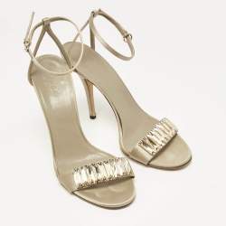 Gucci Grey Satin Crystal Embellished Ankle Strap Sandals Size 38.5