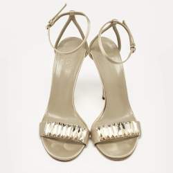 Gucci Grey Satin Crystal Embellished Ankle Strap Sandals Size 38.5