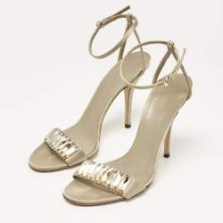 Gucci Grey Satin Crystal Embellished Ankle Strap Sandals Size 38.5