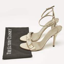 Gucci Grey Satin Crystal Embellished Ankle Strap Sandals Size 38.5