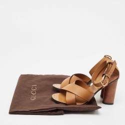 Gucci Tan Leather Crisscross Ankle Strap Sandals Size 36