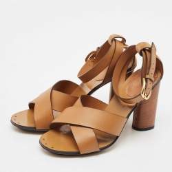 Gucci Tan Leather Crisscross Ankle Strap Sandals Size 36
