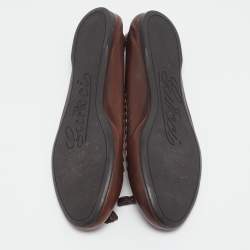 Pre Owned Gucci Brown Leather Logo Tassel Ballet Flats Size 41