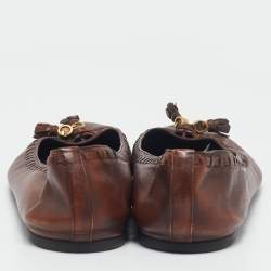 Pre Owned Gucci Brown Leather Logo Tassel Ballet Flats Size 41