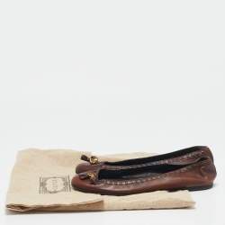 Pre Owned Gucci Brown Leather Logo Tassel Ballet Flats Size 41