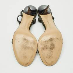 Gucci Dark Green Patent Leather Metal T-Strap Sandals Size 40