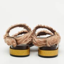 Gucci Beige Fur Slingback Sandals Size 37