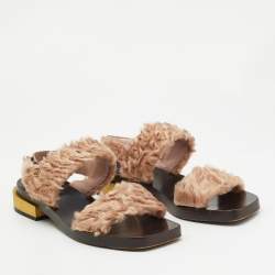 Gucci Beige Fur Slingback Sandals Size 37