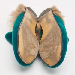 Gucci Blue Velvet and Fur Horsebit Princetown Flat Mules Size 40