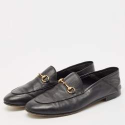 Pre Owned Gucci Black Leather Jordaan Horsebit Slip On Loafers Size 39.5