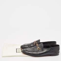 Pre Owned Gucci Black Leather Jordaan Horsebit Slip On Loafers Size 39.5