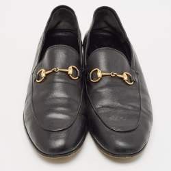 Pre Owned Gucci Black Leather Jordaan Horsebit Slip On Loafers Size 39.5