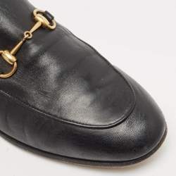 Pre Owned Gucci Black Leather Jordaan Horsebit Slip On Loafers Size 39.5