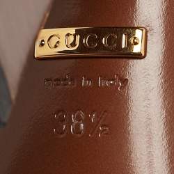 Gucci Brown Leather Web Horsebit Ankle Strap Block Heel Sandals Size 38.5