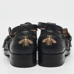 Pre Owned Gucci Black Leather Bee Embroidered Queercore  Monk Strap Loafers Size  37.5