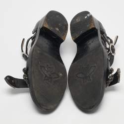 Pre Owned Gucci Black Leather Bee Embroidered Queercore  Monk Strap Loafers Size  37.5