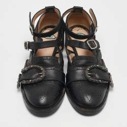 Pre Owned Gucci Black Leather Bee Embroidered Queercore  Monk Strap Loafers Size  37.5