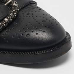 Pre Owned Gucci Black Leather Bee Embroidered Queercore  Monk Strap Loafers Size  37.5