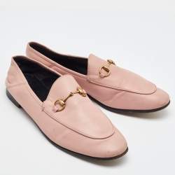 Gucci Light Pink Leather Jordaan Horsebit Loafers Size 41.5