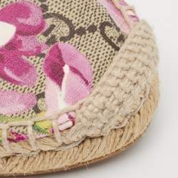 Pre Owned Gucci Beige/Brown GG Blooms Print Supreme Canvas Espadrille Flats Size 37
