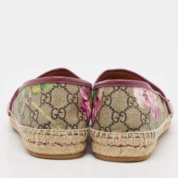 Pre Owned Gucci Beige/Brown GG Blooms Print Supreme Canvas Espadrille Flats Size 37