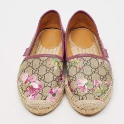 Pre Owned Gucci Beige/Brown GG Blooms Print Supreme Canvas Espadrille Flats Size 37