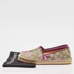 Pre Owned Gucci Beige/Brown GG Blooms Print Supreme Canvas Espadrille Flats Size 37