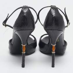 Gucci Black Snakeskin Leather Ankle Strap Sandals Size 39