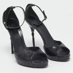 Gucci Black Snakeskin Leather Ankle Strap Sandals Size 39