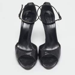 Gucci Black Snakeskin Leather Ankle Strap Sandals Size 39