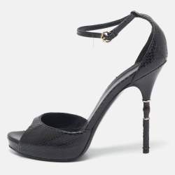 Gucci Black Snakeskin Leather Ankle Strap Sandals Size 39